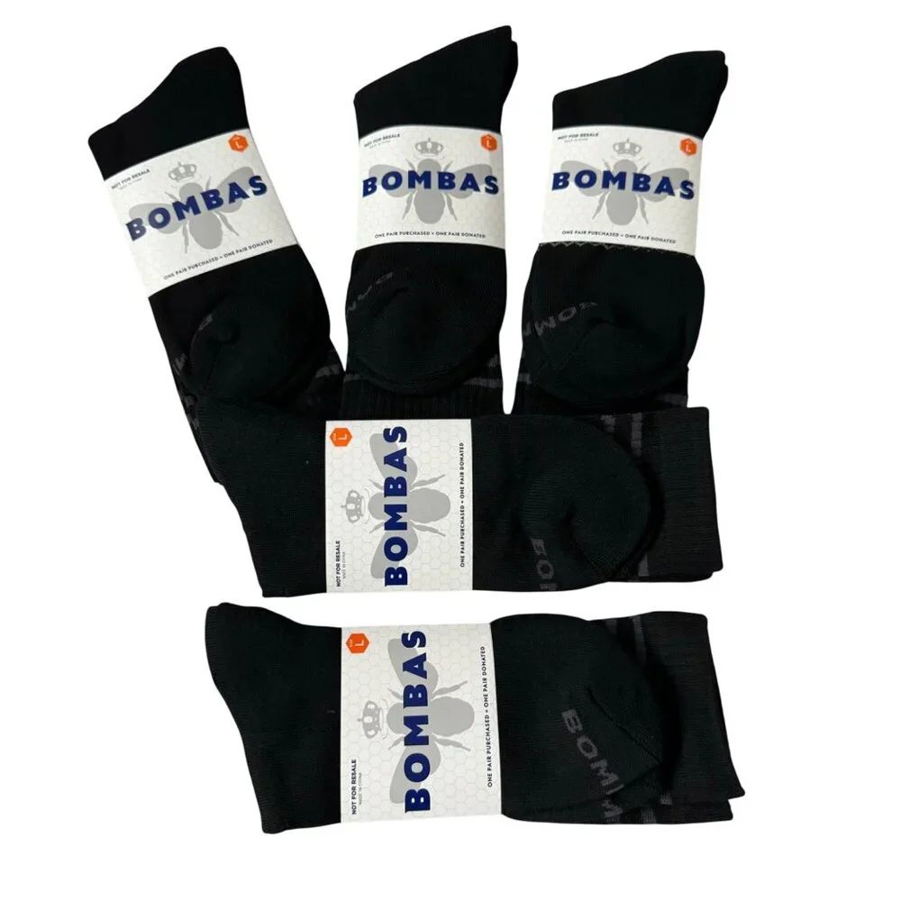 Bombas crew Socks size Large Mens/Womens black cushion stay up‎ Honeycomb new